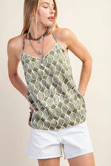 Camisole Summer Top with Criss Cross Back Strap - Olive