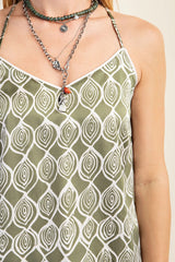 Camisole Summer Top with Criss Cross Back Strap - Olive