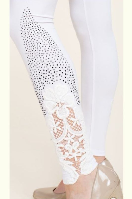 Vocal Classy Sleek Rhinestone Leggings - Off White - See Through