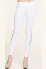 Vocal Classy Sleek Rhinestone Leggings - Off White - See Through