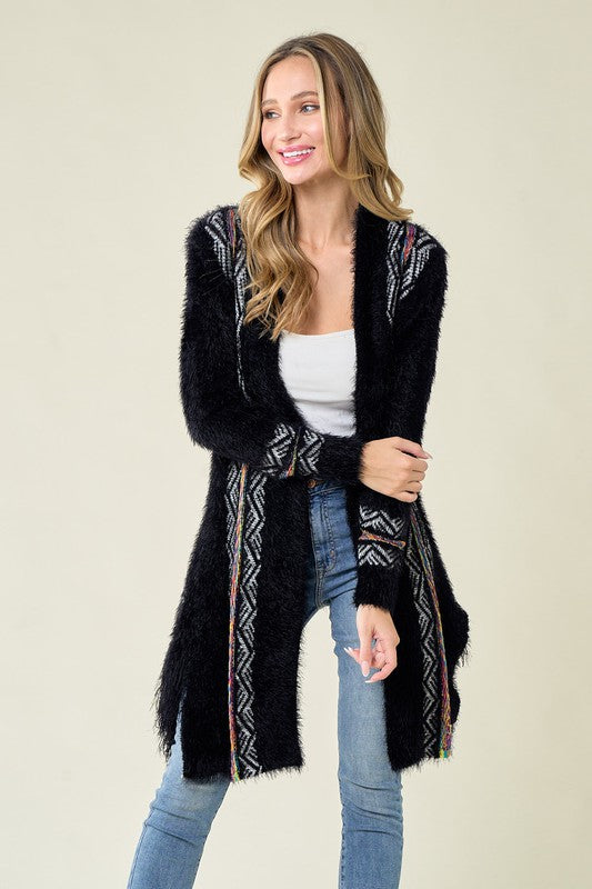 Aztec Rainbow Fuzzy Cardigan - Black