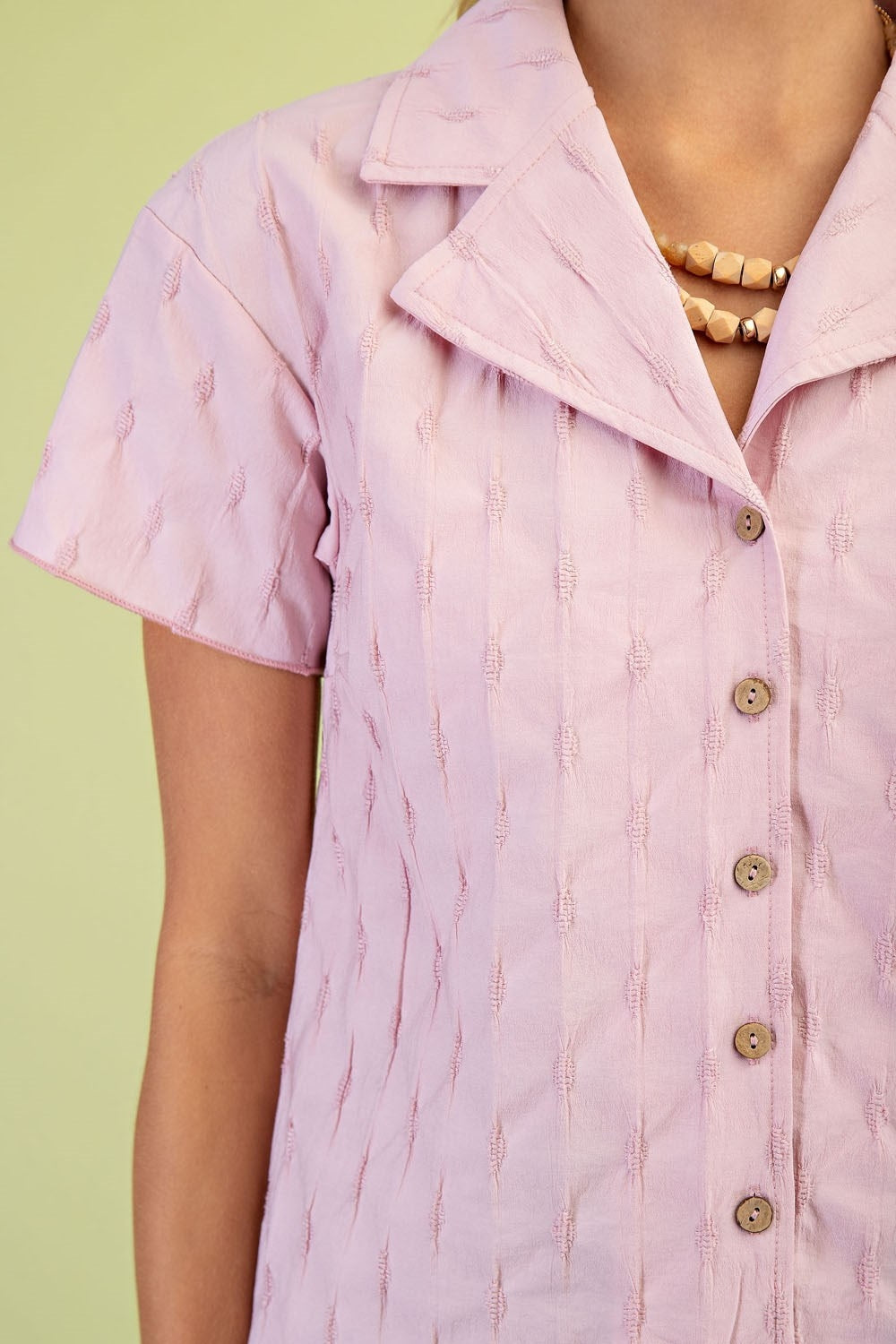 Textured Shirt with Collar - Pink