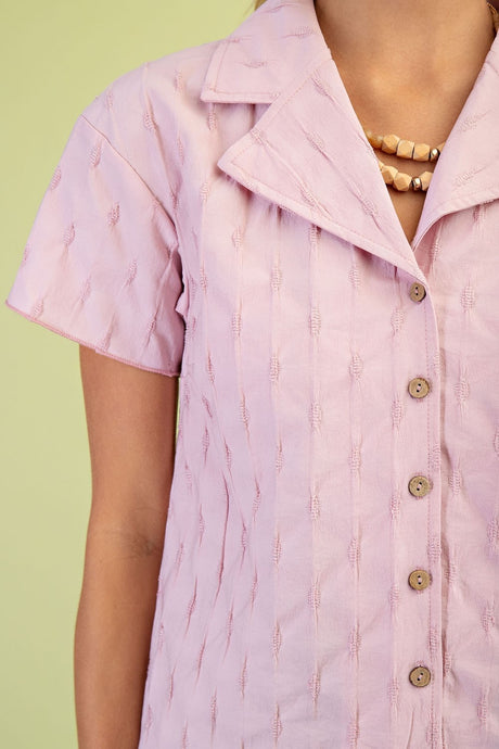 Textured Shirt with Collar - Pink