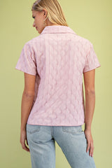 Textured Shirt with Collar - Pink