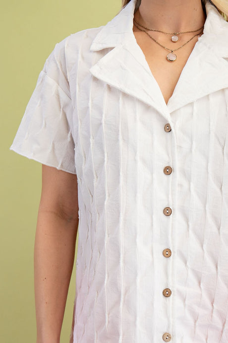 Textured Shirt with Collar - White