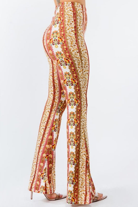 Bear Dance Retro Boho Skinny Brushed Pants - Yellow Marsala