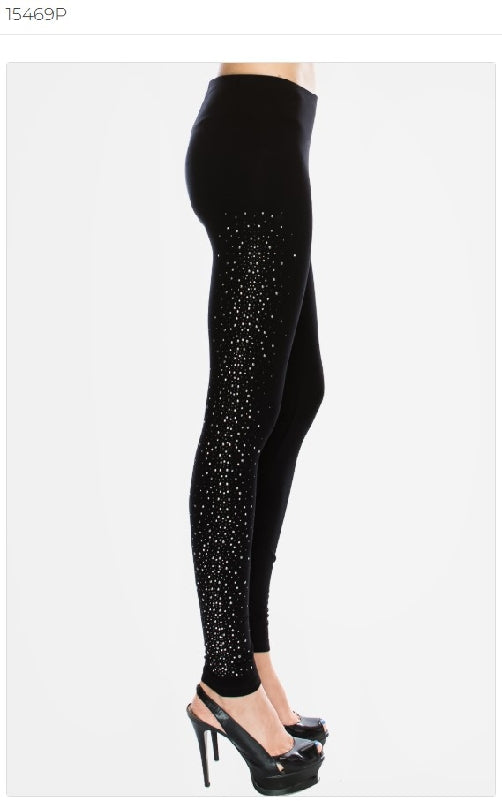 Vocal Gradient Side Rhinestones Leggings - Black