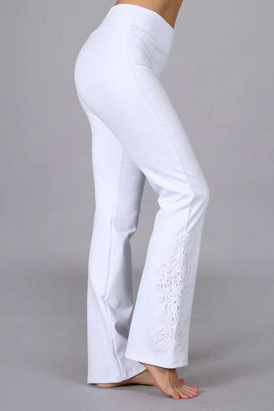Chatoyant Slimming Bootcut Crochet Lace Ponte Pants - White