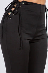 Bear Dance Lace-Up Side Detail High Waist Pants – Black