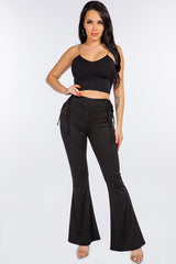 Bear Dance Lace-Up Side Detail High Waist Pants – Black