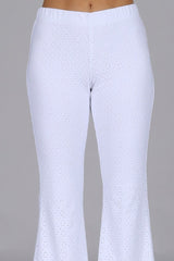 Chatoyant Eyelet Lace Stretch Flare Pants - White