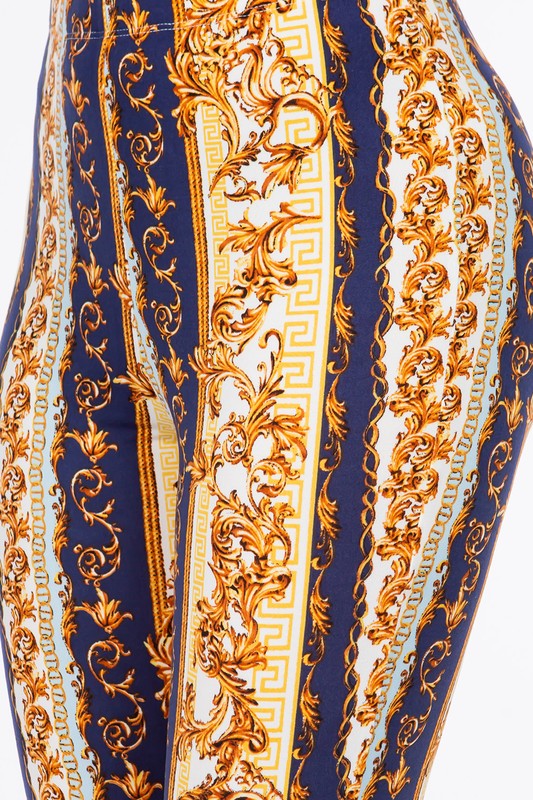 Bear Dance Baroque Chain Scroll Skinny Pants - Blue