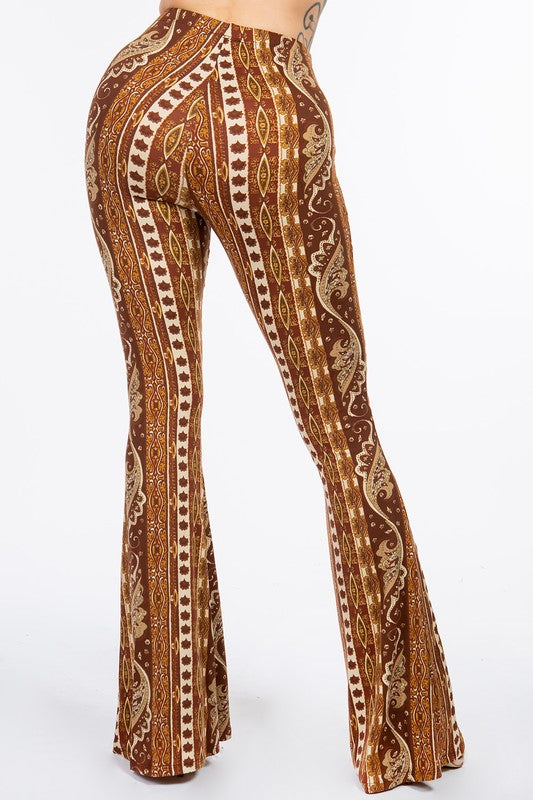 Bear Dance Boho Baroque Flare Skinny Pants - Brown
