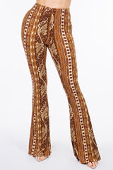 Bear Dance Boho Baroque Flare Skinny Pants - Brown