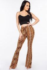 Bear Dance Boho Baroque Flare Skinny Pants - Brown