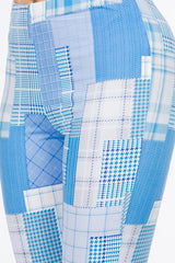 Bear Dance Houndstooth Patchwork Skinny Brushed Pants - Sky Blue