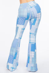 Bear Dance Houndstooth Patchwork Skinny Brushed Pants - Sky Blue