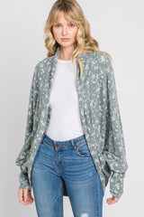 Gee Gee Floral Print Batwing Cardigan - Dusty Blue