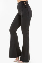 Bear Dance Lace-Up Side Detail High Waist Pants – Black