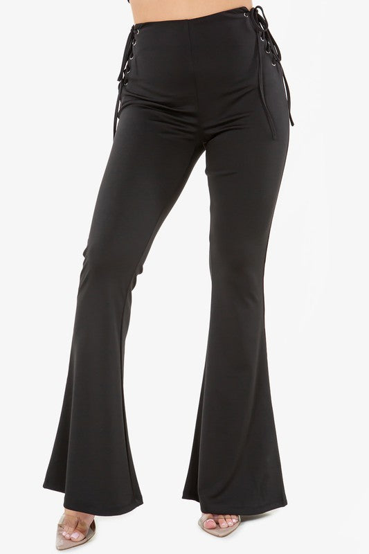 Bear Dance Lace-Up Side Detail High Waist Pants – Black
