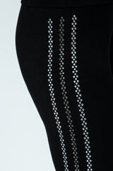 Vocal Side Striped Rhinestones Leggings - Black