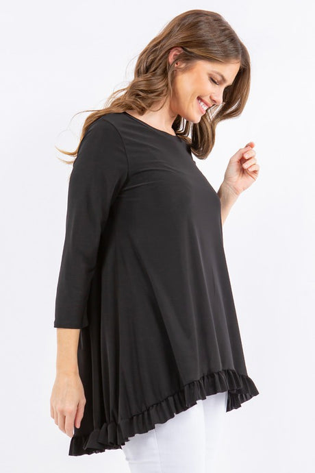 Sweet Lady Solid Tunic Top - Black