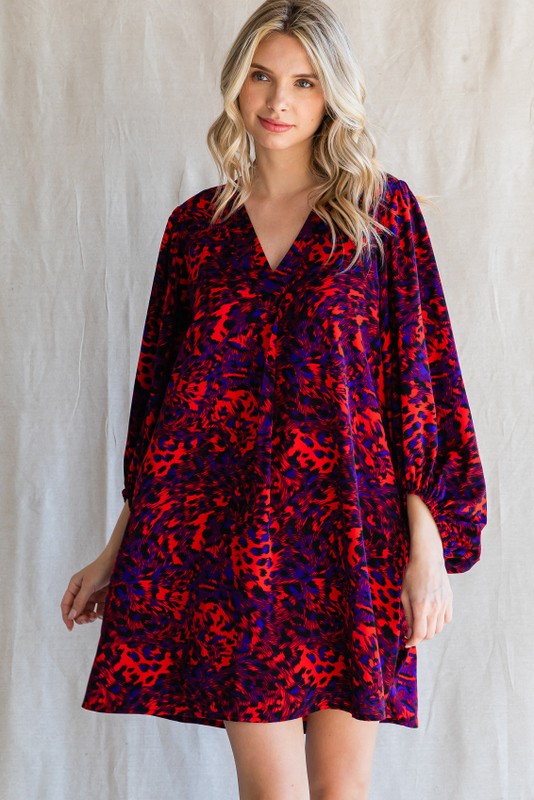 Jodifl Red Leopard V Neck Dress