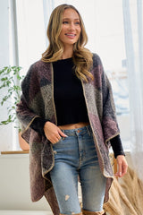 Geo Texture Wrap Poncho Shawl - Grey Multi