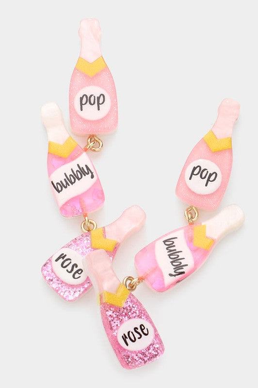 Glittered Triple Resin Champagne Dangle Earrings - Pink