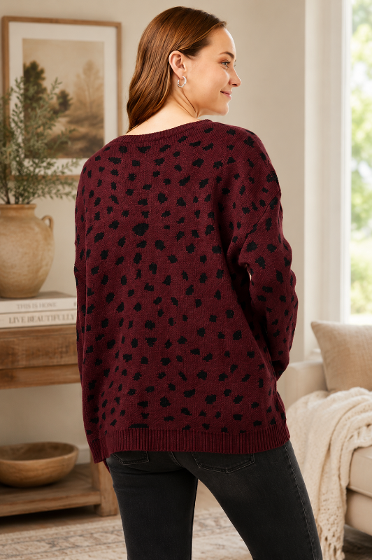 Cabernet Spotted Knit Pullover Sweater ⭐