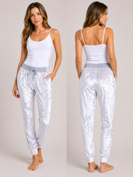 12PM Mon Ami Crushed Velvet Joggers - Silver
