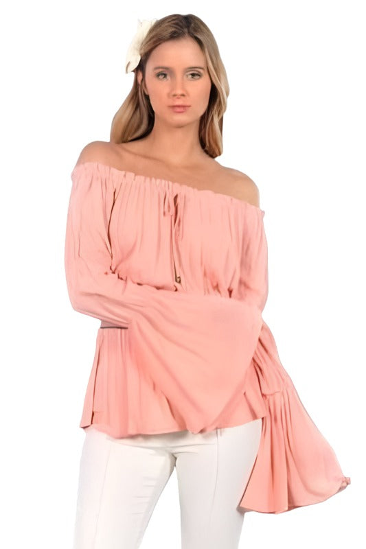 Christie Off Shoulder Peasant Top - Salmon Pink