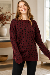Cabernet Spotted Knit Pullover Sweater ⭐