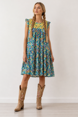 Savanna Jane Teal Floral Babydoll Mini Dress