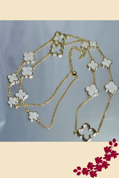 Clovers Chain 36" Long Necklace - Ivory/Gold