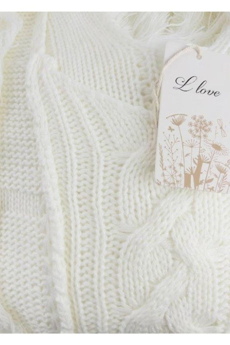 L Love Fringe Cable Crop Sweater - Soft White