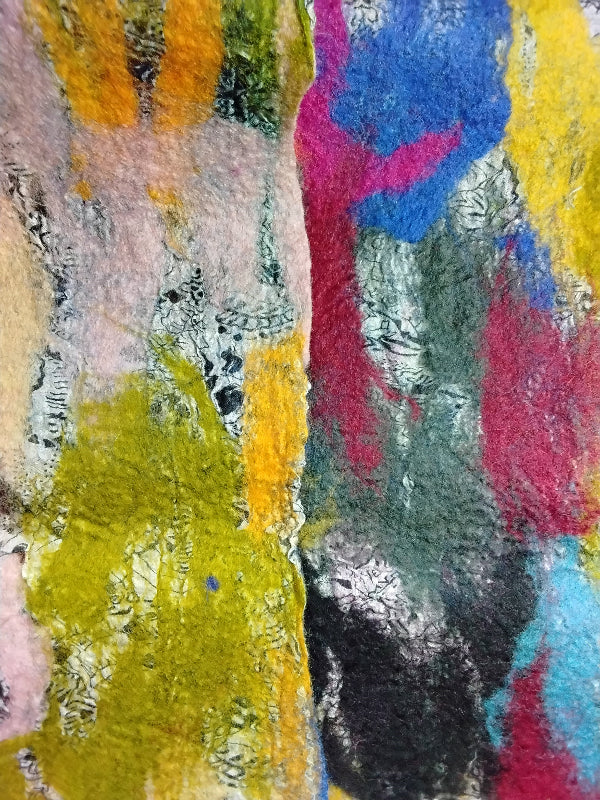 Merino Wool Silk Felt Upcycle Art Sari Scarf - Multiple Colors