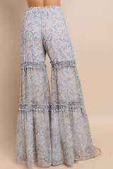 Wisteria Lane Chiffon Floral Print Palazzo Pants - Baby Blue