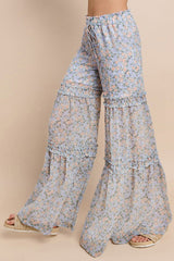 Wisteria Lane Chiffon Floral Print Palazzo Pants - Baby Blue