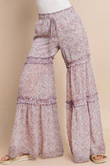 Wisteria Lane Chiffon Floral Print Palazzo Pants - Lavender