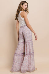 Wisteria Lane Chiffon Floral Print Palazzo Pants - Lavender