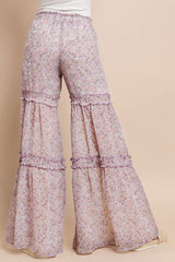 Wisteria Lane Chiffon Floral Print Palazzo Pants - Lavender