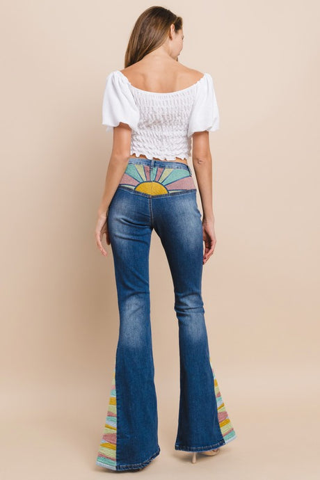 Sunrise Embroidered Flare Tall Denim Jeans - Mid Wash