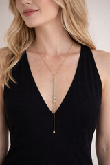 Sparkling CZ Circle Y-Drop Necklace – Gold