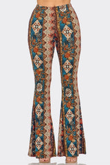 Bear Dance Boho Diamond Floral Skinny Brushed Pants - Teal