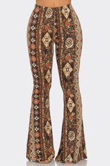 Bear Dance Boho Diamond Floral Skinny Brushed Pants - Brown