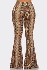 Bear Dance Boho Diamond Floral Skinny Brushed Pants - Brown