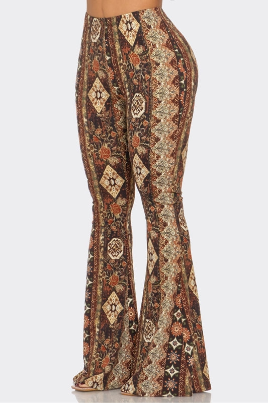 Bear Dance Boho Diamond Floral Skinny Brushed Pants - Brown