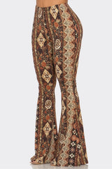 Bear Dance Boho Diamond Floral Skinny Brushed Pants - Brown
