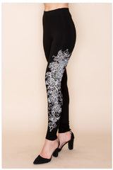 Vocal Western Baroque Cross Side Rhinestones Leggings - Black